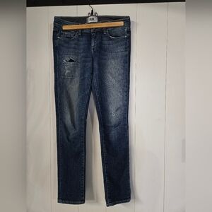 PAIGE Dark Blue Distressed Skinny Jeans- Womens Skyline Ankle Peg